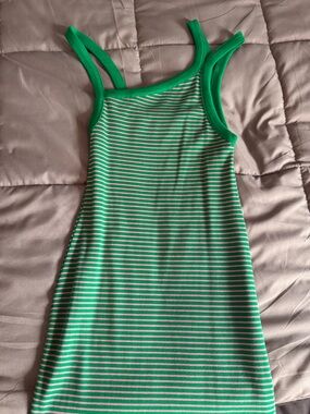 NWT Zara Green & Pink Striped Bodycon Dress